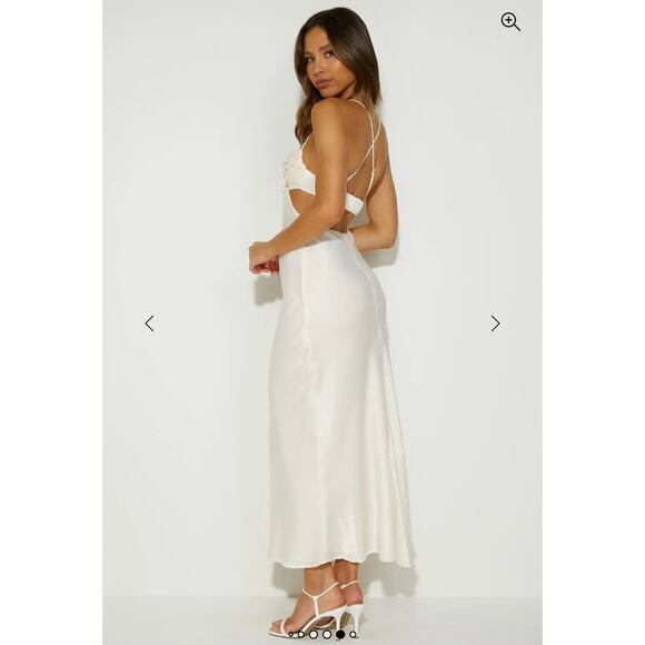 Hello Molly Champagne Satin Maxi Dress Magic In Her Vibe Open Back M Coquette - Picture 2 of 10